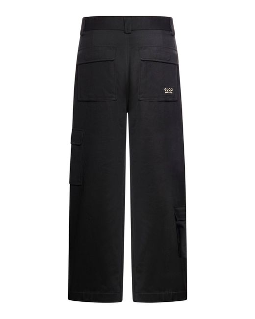Gucci Black Cargo Pants In Cotton Drill With Patch for men