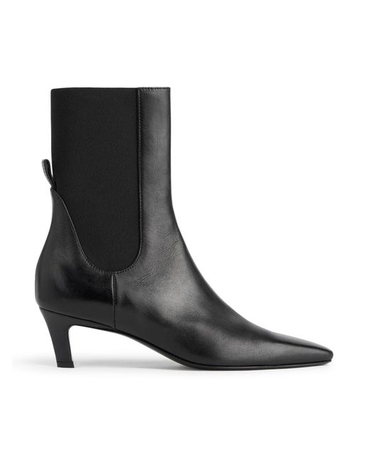 Totême Black Leather Mid-Heel Boots