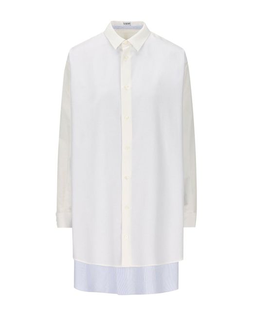 Loewe White Double Layer Shirt Dress In Cotton And Silk