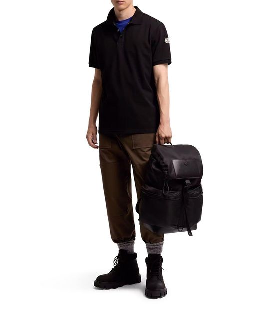 Polo in piquet di cotone con logo di Moncler in Black da Uomo