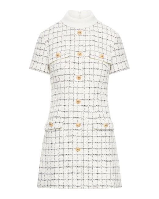 Self-Portrait White Checked Boucle Mini Dress
