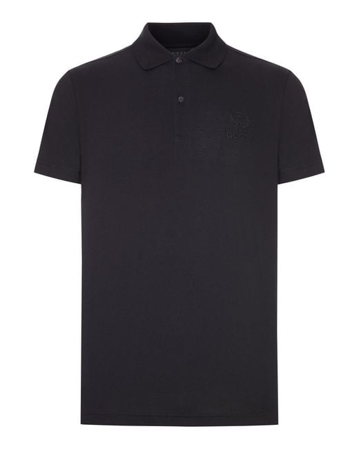 Gucci Black Cotton Jersey Polo Shirt With Embroidery for men