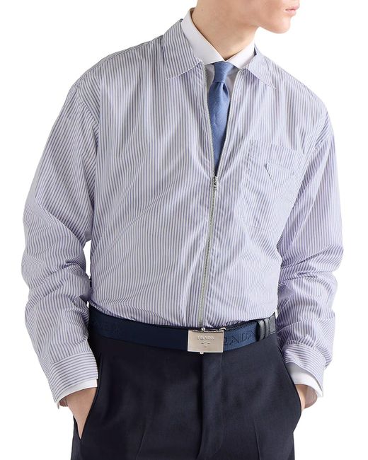 Prada White Cotton Poplin Shirt With Striped Pattern for men