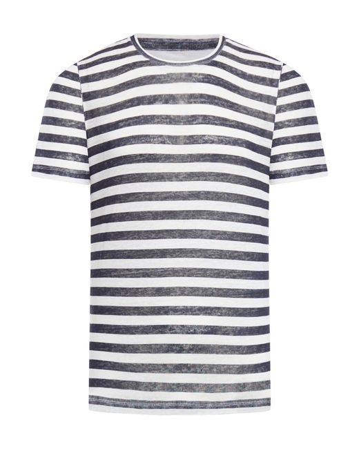 120% Lino White Striped T-shirt for men