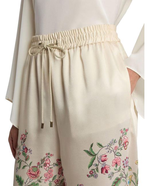 Etro White Wide-leg Trousers With Placed Flora And Fauna Print