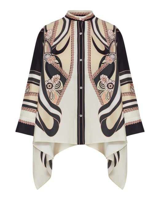 LaDoubleJ White Silk Scarf Shirt With Graphic Print And Asymmetric Bottom