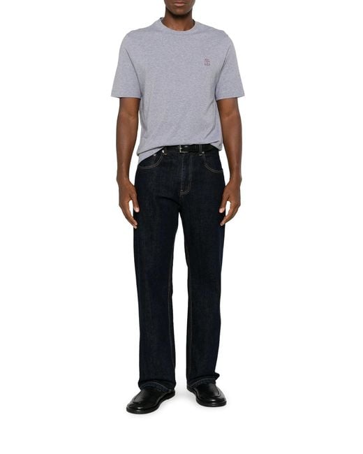 Brunello Cucinelli Gray Cotton T-shirt With Contrasting Logo Print for men