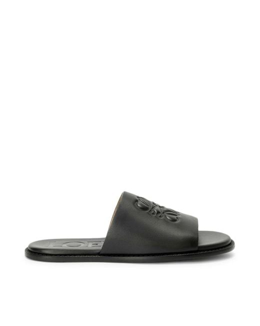 Loewe Black Slide Anagram Flex In Soft Calfskin for men