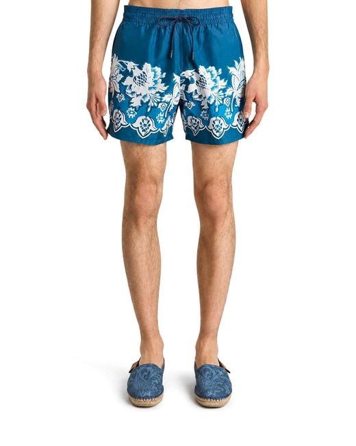 Etro Blue Floral Print Swimsuit for men