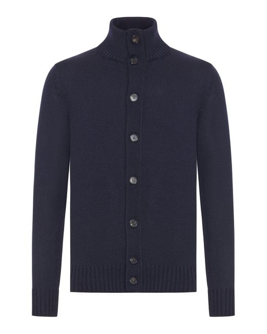 Zanone Blue Wool High Neck Cardigan for men