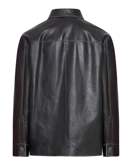 Loewe Black Zip-up Shirt Jacket In Calfskin Nappa for men