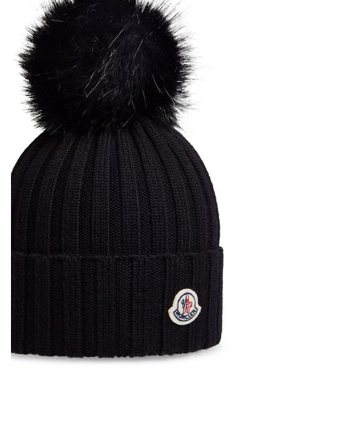 Berretto in lana con pon pon di Moncler in Blue