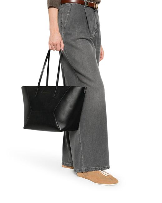 Brunello Cucinelli Black Leather Shopper Bag