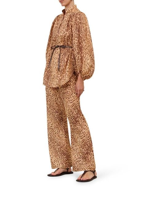 Zimmermann Natural Wide Leg Pants With Animal Print