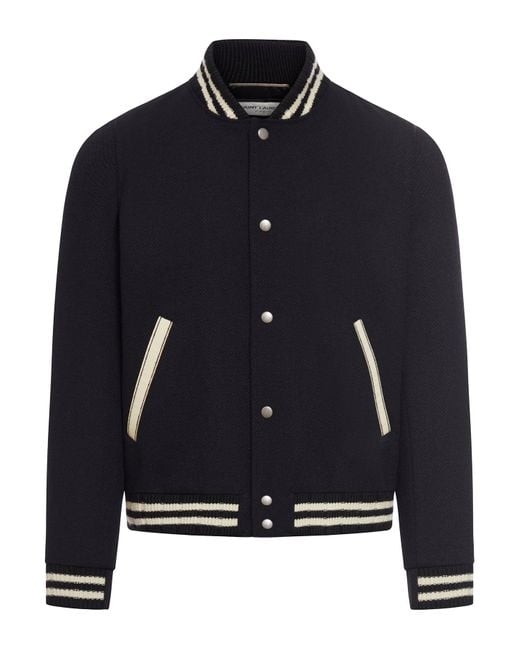 Saint Laurent Blue Bomber Jacket With Embroidery for men