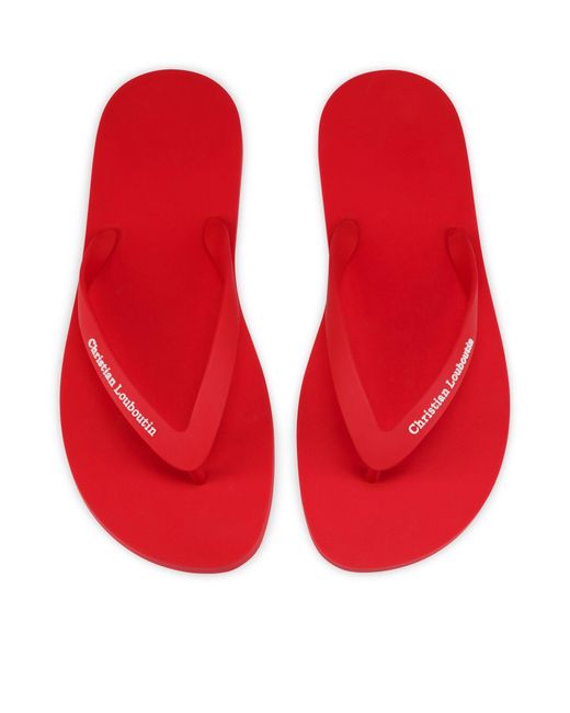 Christian Louboutin Red Rubber Flip Flops With Logo for men