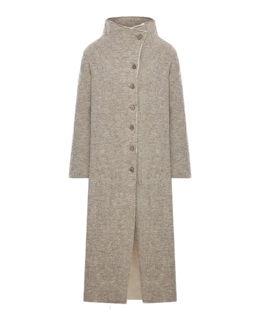 Transit Gray Long Slim Fit Coat In Boiled Wool Knit
