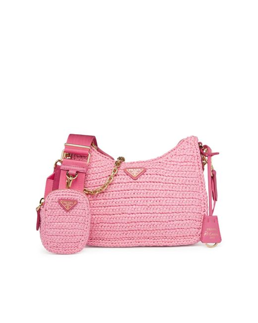 prada re edition 2005 raffia bag pink