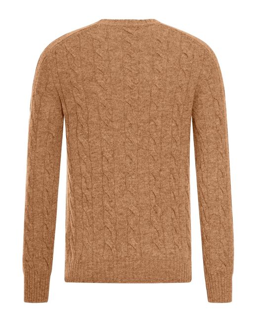Nome G Brown Shetland Wool Cable-Knit Crewneck for men