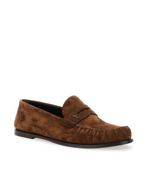 Saint Laurent Brown Laurent Suede Loafers for men