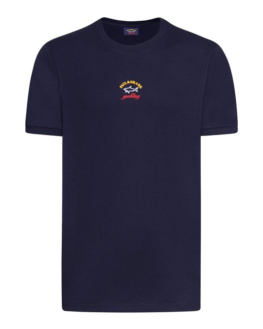Paul & Shark Blue T-shirt In Cotone Organico Con Stampa for men