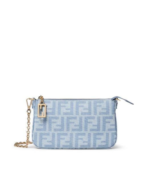 Fendi Blue Ff Denim Baguette Pouch Light