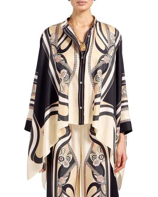 LaDoubleJ White Silk Scarf Shirt With Graphic Print And Asymmetric Bottom