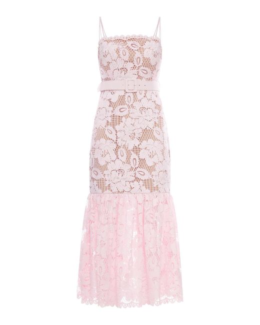 Self-Portrait Pink Crochet Lace Midi Dress