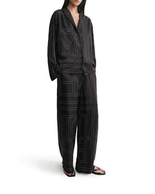 Totême Black Silk Shirt With Monogram Embroidery