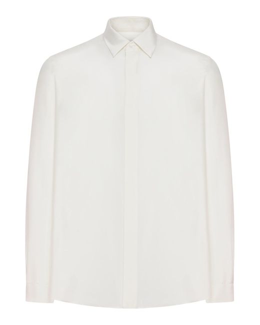 Lardini White Silk Shirt With Hidden Buttoning for men