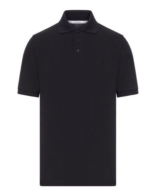 Polo classica in pique di cotone di Saint Laurent in Black da Uomo