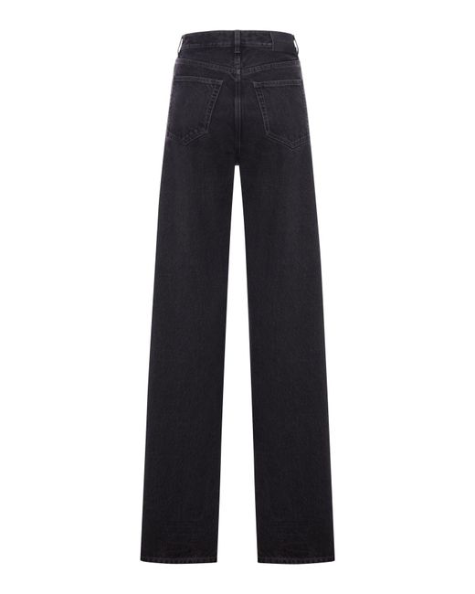 Saint Laurent Blue Wide-Leg Denim Jeans With A V-Waisted Waist
