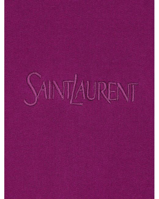 Saint Laurent Purple Cotton Embroidered Logo Hoodie for men