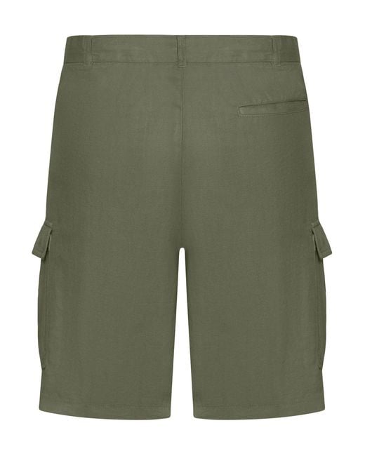 120% Lino Green Linen Cargo Bermuda Shorts for men