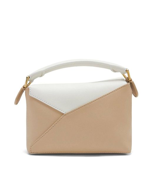 Loewe White Mini Leather Puzzle Edge Top-handle Bag