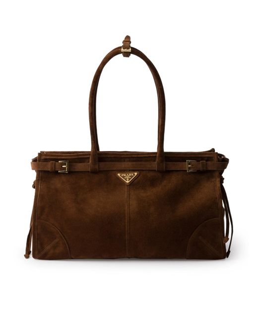 Prada Brown Bonnie Large Suede Handbag