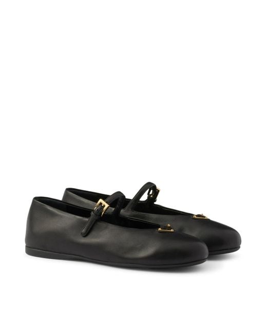 Prada Black Nappa Leather Ballet Flats With Logo