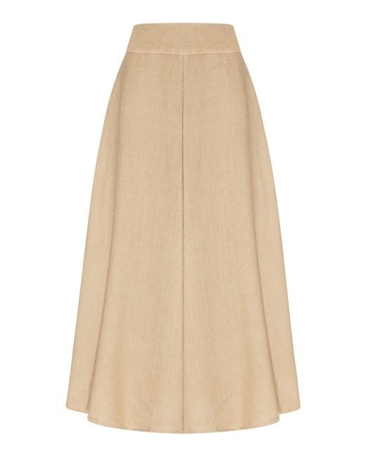120% Lino Natural Long Linen Flower Skirt With Waistband