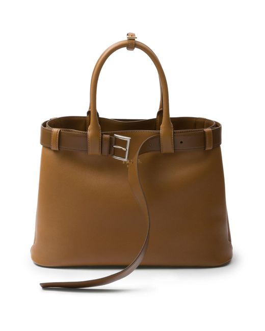 Prada Brown Buckle Large Leather Handbag