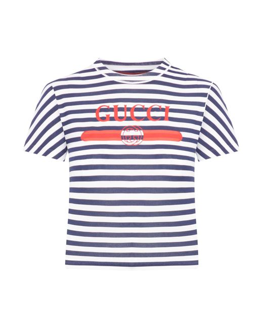 Gucci White Striped Cotton Jersey T-shirt With Print