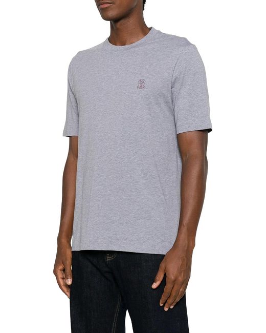 Brunello Cucinelli Gray Cotton T-shirt With Contrasting Logo Print for men
