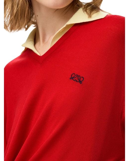Loewe Red Draped Merino Wool Sweater