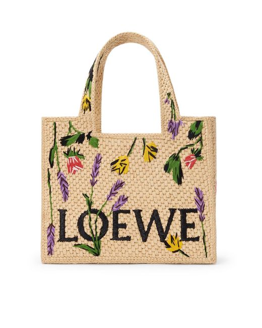 Loewe Metallic Loewe Font Tote Small Raffia Bag