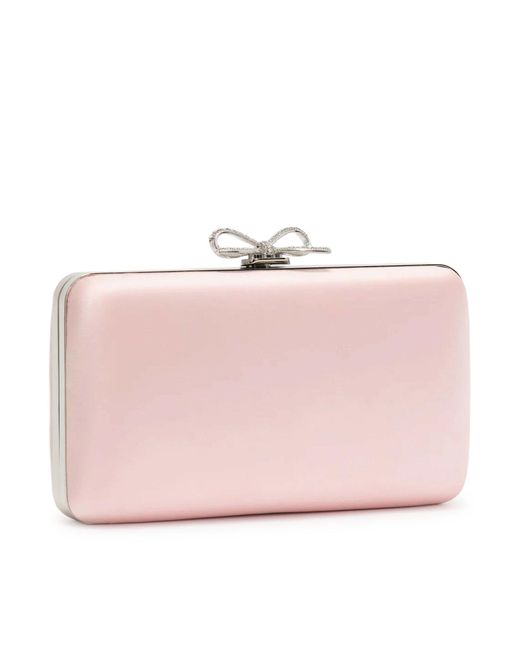 Self-Portrait Pink Satin Clutch With Jewel Details