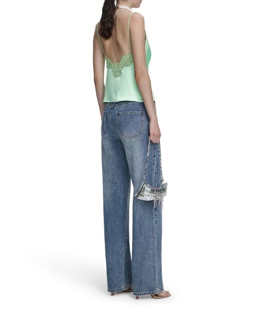 Self-Portrait Blue Straight Leg Denim Jeans With Rhinestone