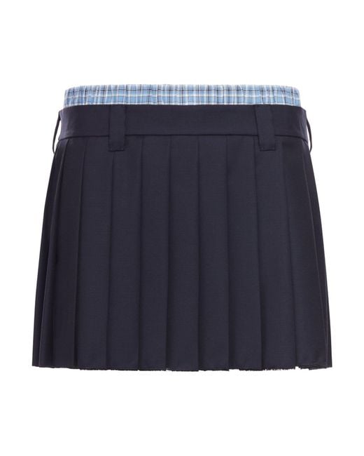 Miu Miu Blue Pleated Batavia Miniskirt