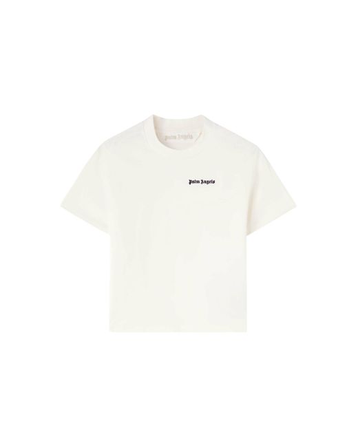T-shirt in cotone con ricamo logo di Palm Angels in White
