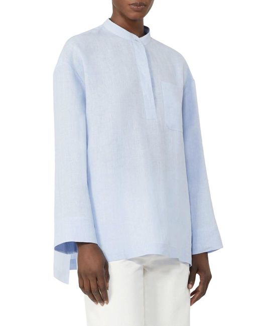 Max Mara Blue Cantico Shirt In Pure Linen