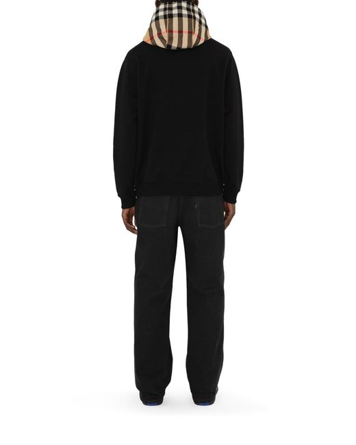Burberry Black Check Hooded Cotton Sweatshirt for men