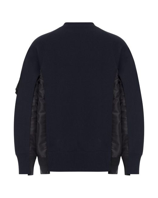 Sacai Blue Cotton Blend Sweatshirt With Nylon Details Applied for men